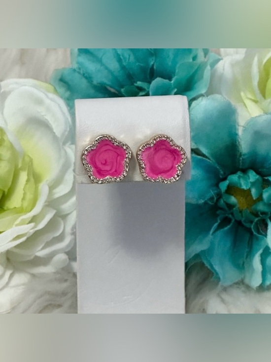 Jewelry - Pink Clover Enamel and Gemstones Gold Stud Earrings NEW!